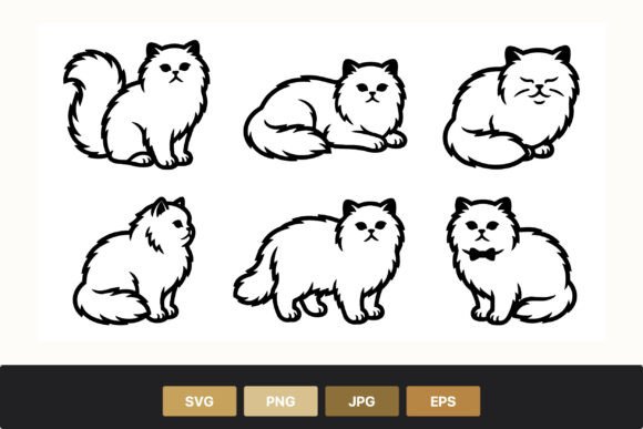 Persian Cat Line Art Set