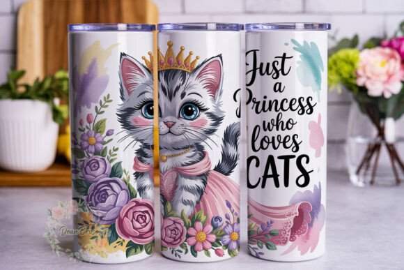 Princess Kitten Floral 20oz Tumbler Wrap