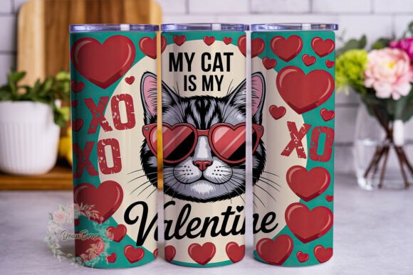 Valentine Cat Heart Glasses Tumbler