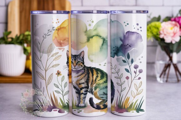 Watercolor Cat Meadow Tumbler Wrap