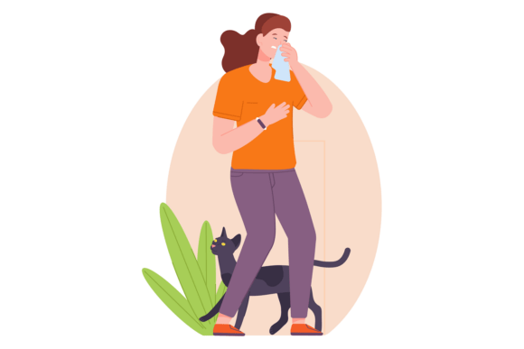 Woman with Cat Allergy. Respiratory Symp